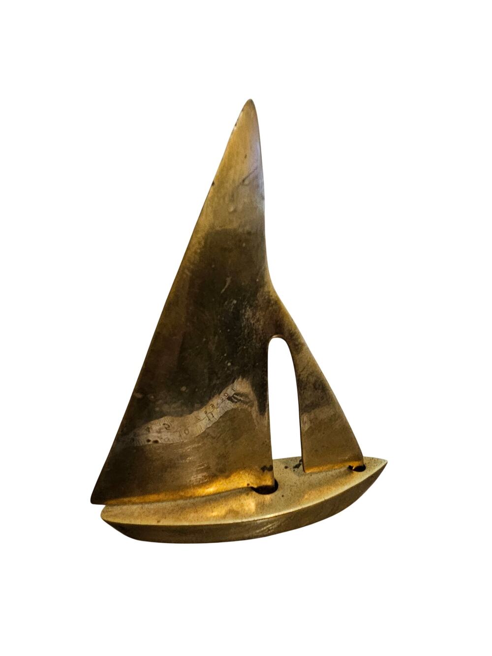 Vintage Brass Sailboat Sculpture Mid Century Modern Nautical Coastal Boat Decor